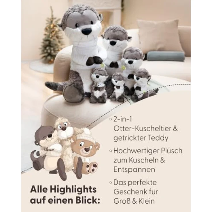 NICI Kuscheltier Otter Ophelio, 25 cm, braun/weiß, mit Strickteddy aus Plüsch – Bild 4