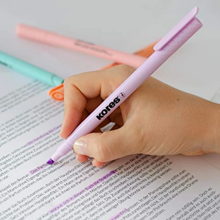Kores - High Liner: Dünne Pastell Textmarker-Stifte, Keilspitze und Wasserbasierte Tinte, Schul- und Bürobedarf, Set aus 6 Sortierten Farben, Mehrfarbig – Bild 4