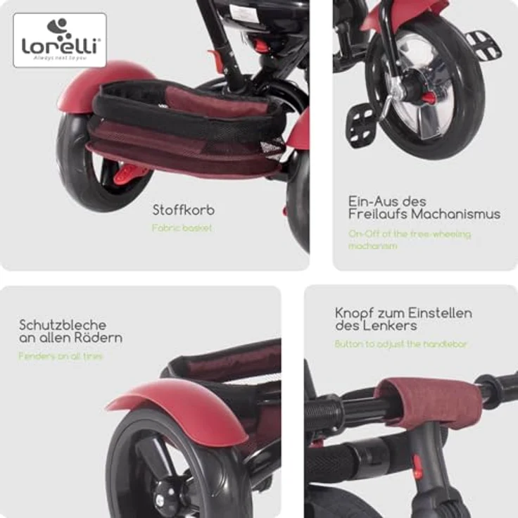 Lorelli Dreirad Tricycle Neo 4 in 1, EVA-Reifen, Schiebestange, Sitz drehbar, verstellbar – Bild 6