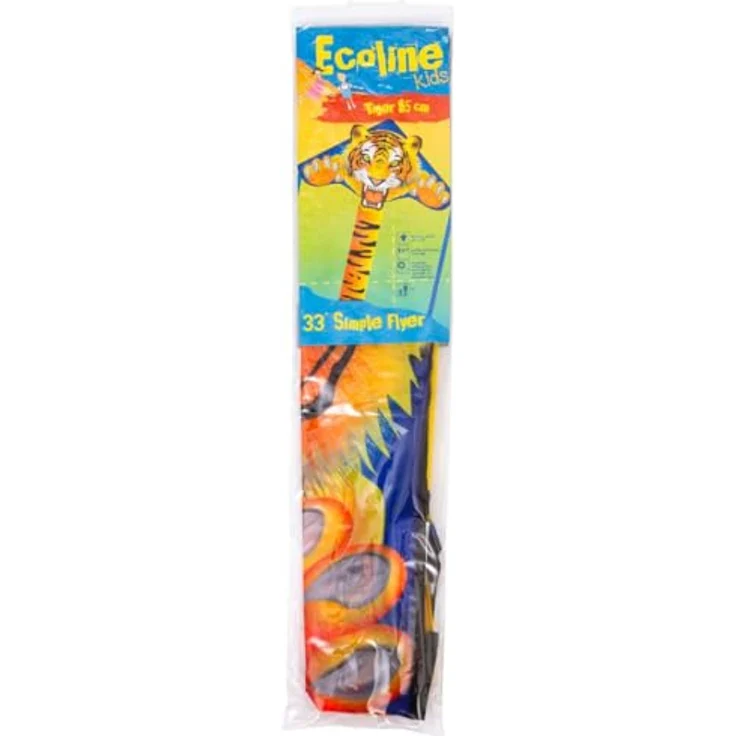 HQ HIGH QUALITY DESIGN HQ Ecoline Simple Flyer Tiger 85cm Kinderdrachen zum steigen Lassen, wenig Wind ab 5 Jahre, inkl. 17kp Polyesterschnur 25m auf Griff, 2-5 Bft. – Bild 3