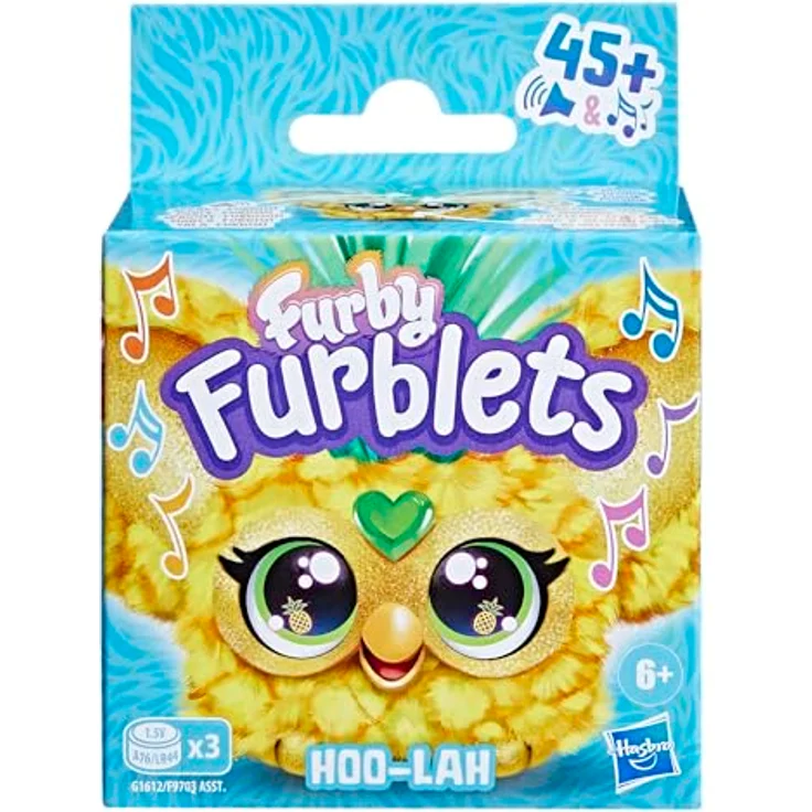 Furby Furblets Hoo-Lah Mini, interaktives elektrisches Plüschspielzeug mit Musik- und Sprachfunktionen, 5 cm, Gelb – Bild 2