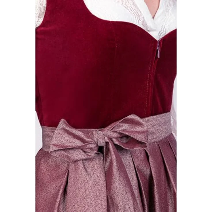 Edelnice Dirndl Lilly, Trachtenkleid in satten roten Samt mit Fischgrätenmuster – Bild 7