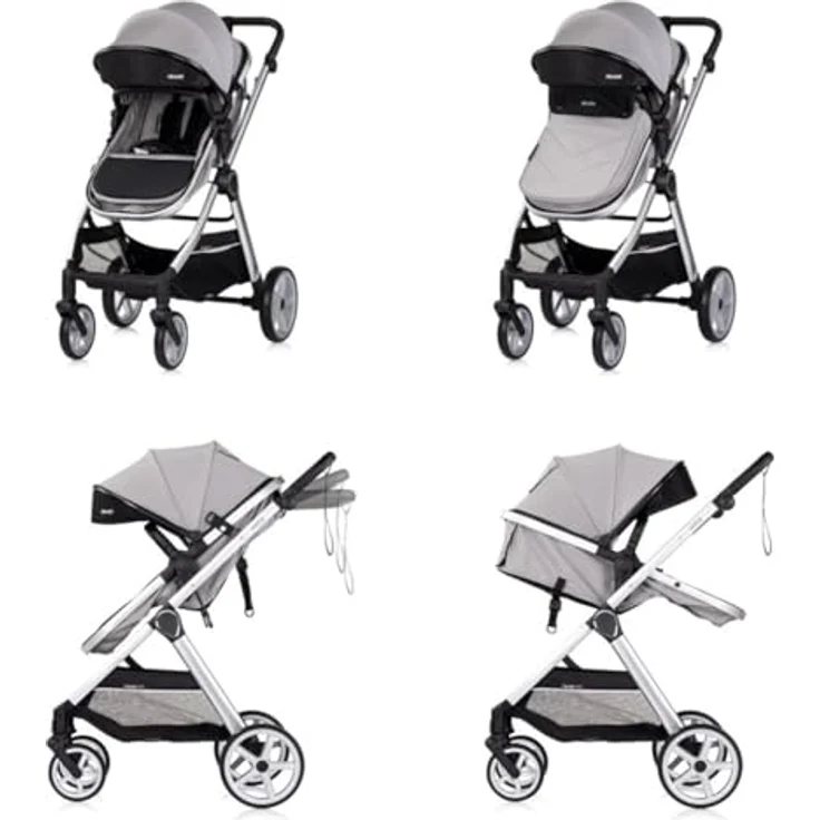 Chipolino Kombikinderwagen 2 in 1 Vista, umbaubar zur Tragetasche, höhenverstellbarer Griff, verstellbare Rückenlehne, Fußabdeckung, Farbe: hellgrau – Bild 3