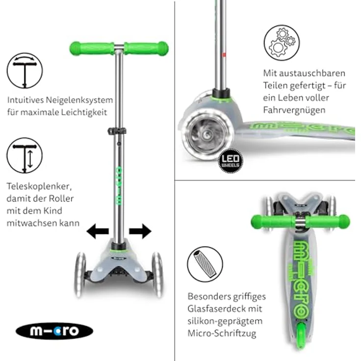 Micro Mini Micro Deluxe Flux LED, Scooter mit höhenverstellbarem Lenker und LED-Rädern für Kinder von 2-5 Jahren – Bild 3