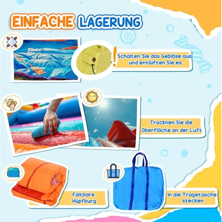 Outsunny Aufblasbare Hüpfburg mit Rutsche für 4 Kinder, Spielhaus mit Gebläse und Raketenmuster, Oxford-Polyester-Gewebe, mehrfarbig, 350 x 250 x 185 cm – Bild 4