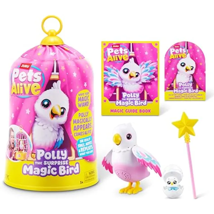 ZURU Pets Alive - Polly the Magic Bird, interaktives Kuscheltier mit Gesang und sprechender Funktion, inkl. Baby-Vogel-Ei