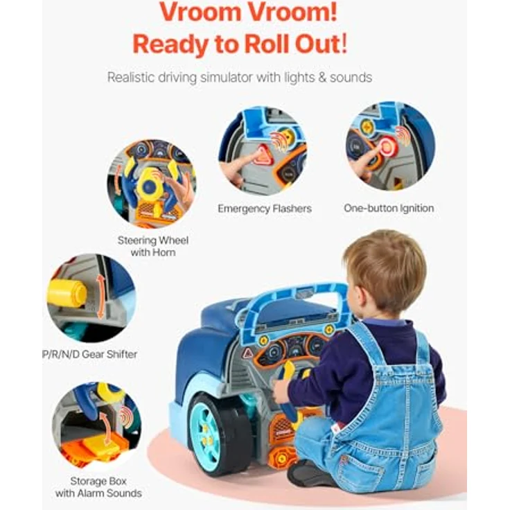 VEVOR Motorspielzeug D001-4, 60-teiliges Autoreparaturset für Kinder mit abnehmbaren Teilen, Lichtern, Geräuschen, Lenkrad und Hupe, Blau – Bild 4