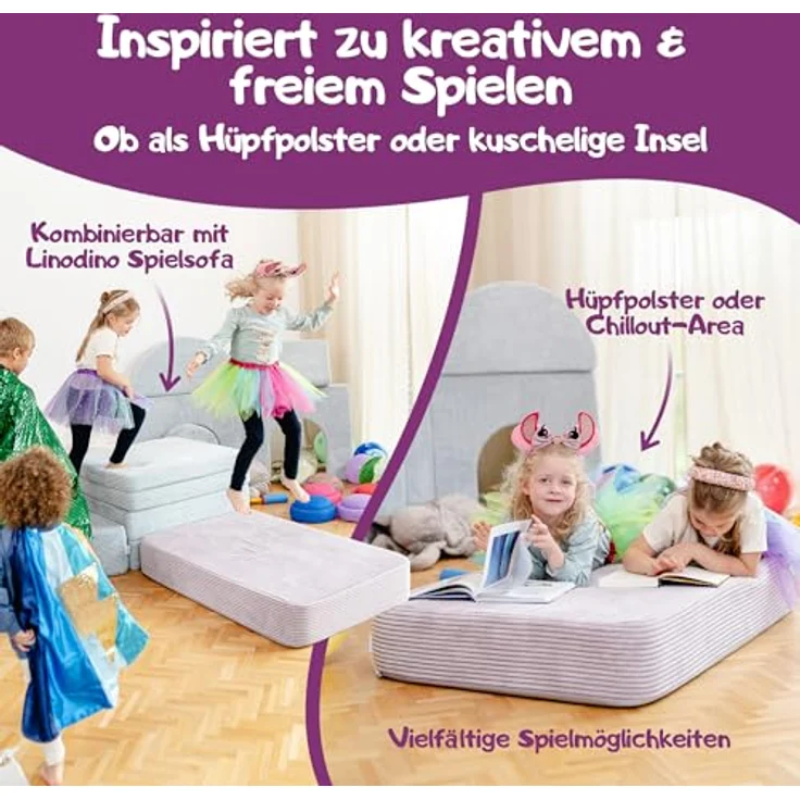 Hüpfpolster Oktopus Lila mit Federkern, rutschfester Unterseite, Tragegriff und abnehmbarem, waschbarem Cord-Bezug – Bild 5