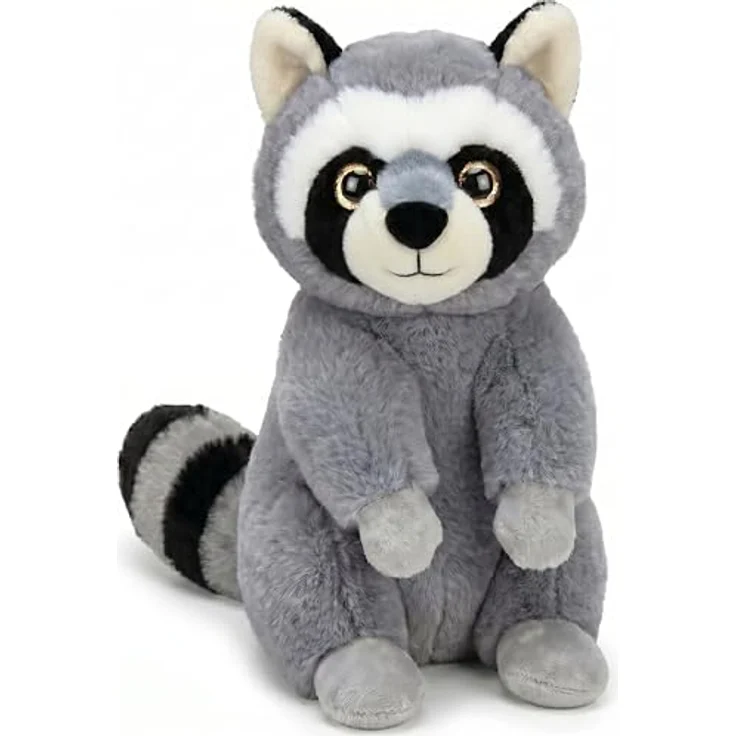 TE-IMPORTE Waschbär Plüschtier sitzend 27 cm grau mit glitzernden Augen, kuschelweich und waschbar – Bild 1