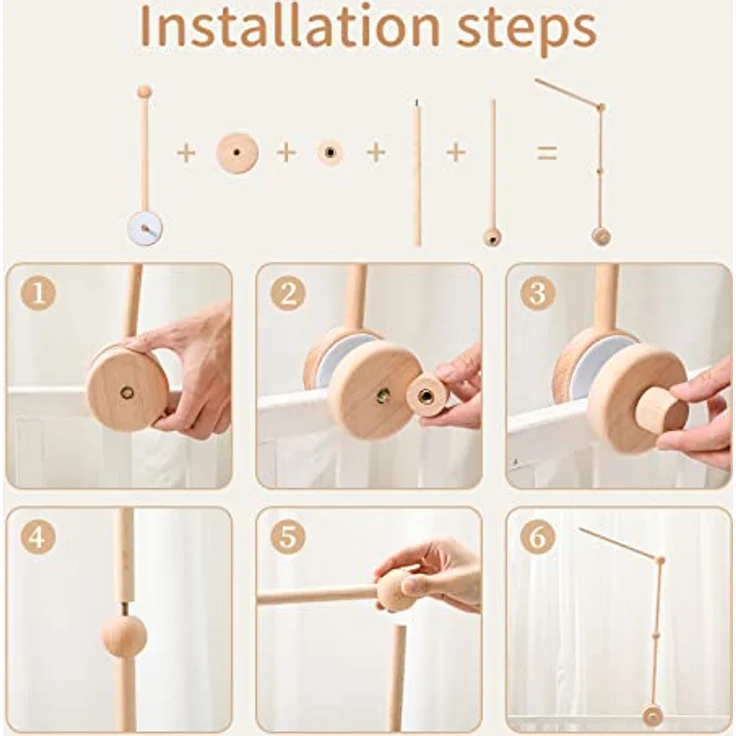 Promise Babe Holz Baby Mobile Halterung für Babybett, Drehbarer Halter für Spieluhr und Windspiele, sicher und handgefertigt, Braun – Bild 3