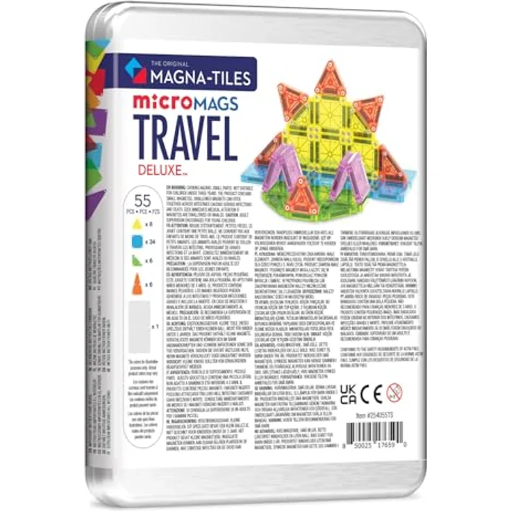 Magna-Tiles® Reiseset Deluxe 55-teiliges Magnetbauset mit praktischer Metalldosenverpackung - Förderung von Kreativität und Feinmotorik, ideal für Reisen und Ausflüge – Bild 2