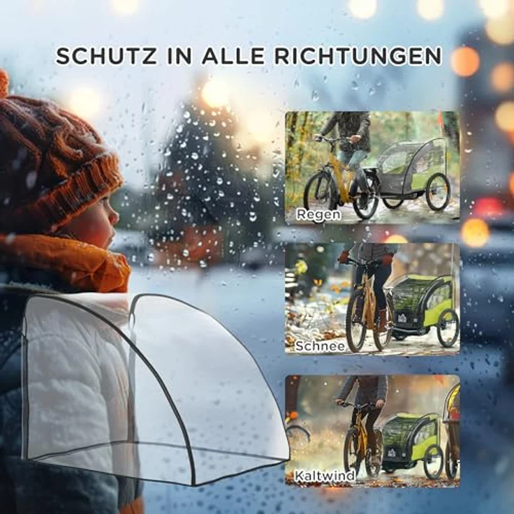 HOMCOM Regenschutz für Fahrradanhänger, wasserdichte Regenschutzhülle aus Polyethylen, transparent, 76x61x61 cm – Bild 3