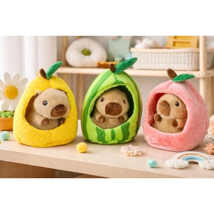 Soma Capybara Plüschtier Kuscheltier 22cm, braun im Früchte-Versteck Wassermelone, herausnehmbar für Rollenspiele – Bild 2