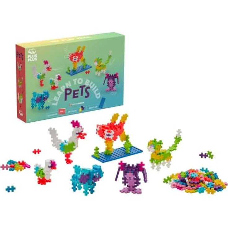 Plus-Plus 3962 Geniales Konstruktionsspielzeug, Learn to Build Haustiere, Kreativ-Bausteine für Kinder, 275 Teile, bunte Haustiere - blau – Bild 2