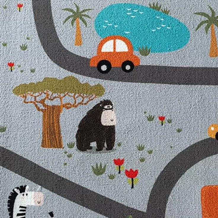 Teppich-Traum Kinderteppich, rutschfester Spielteppich mit Safari-Motiv, grau, 200 x 290 cm, pflegeleicht – Bild 4