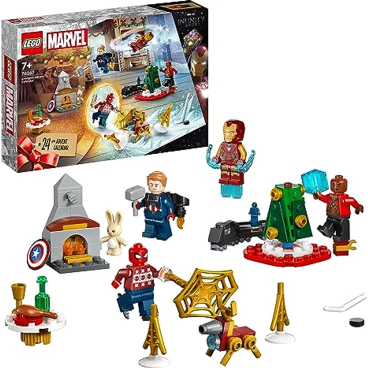LEGO 76267 Marvel Avengers Adventskalender 2023, Weihnachtskalender mit 24 Geschenken inkl. Captain America, Spider-Man, Iron Man und weiteren Superhelden-Minifiguren, Weihnachts- und Advents-Geschenk
