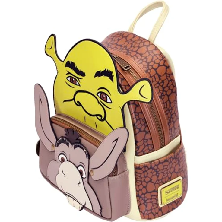 Loungefly DreamWorks Shrek & Donkey Cosplay Mini Rucksack, 22,9 x 26,7 x 11,4 cm, mit beweglichen Eselohren und Applikationen aus Wildlederimitat – Bild 3