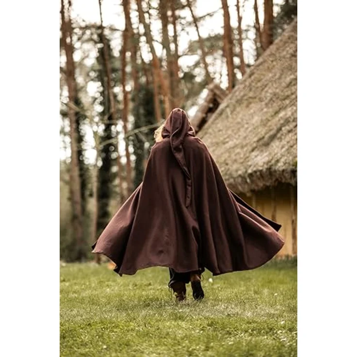 Leonardo Carbone® Mittelalter Wollumhang Hervir, Unisex mit langer Kapuze, braun, wasserabweisend, ideal für LARP, Cosplay und Festivals – Bild 4