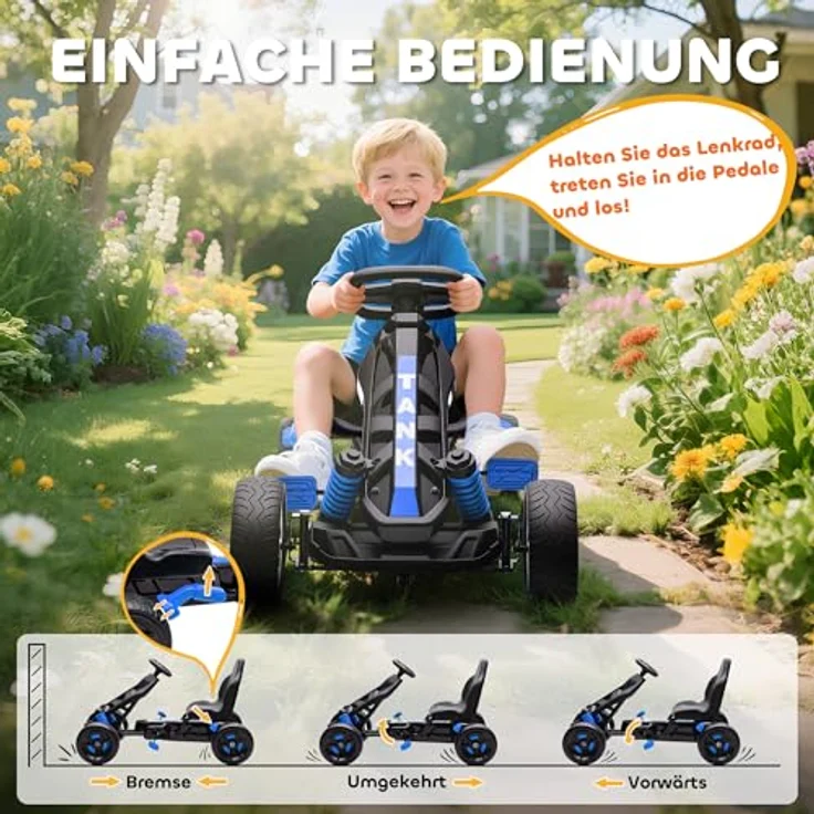 AIYAPLAY Go-Kart für Kinder, mit Handbremse, automatischem Kupplungssystem, Vor- und Rückwärtsgang, blau, geeignet für 3-6 Jahre – Bild 4