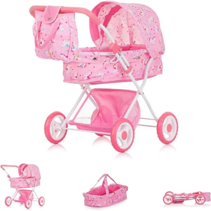 Chipolino Puppenwagen Dora, klappbar mit Softtragetasche, verstellbarem Sonnendach, Aufbewahrungskorb, Farbe: rosa – Bild 2