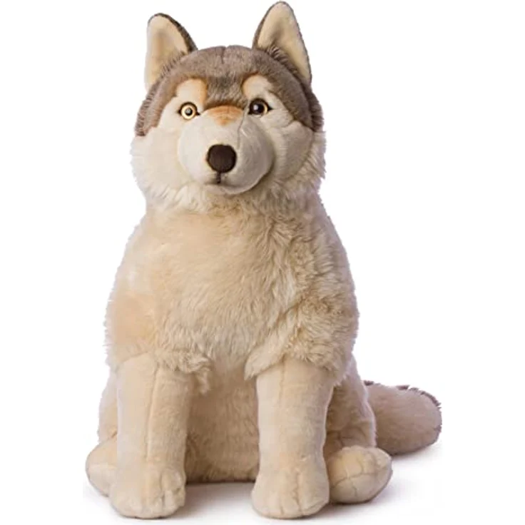WWF Plüsch WWF91135, Wolf sitzend (70cm), besonders Flauschige und lebensechte Plüschtierkollektion, hohe Qualitäts- und Sicherheitsstandards, auch für Babys geeignet, Mehrfarbig – Bild 1