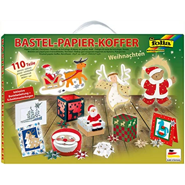 folia 922 - Bastelpapierkoffer Weihnachten, 110 Teile - Kreativset für Kinder und Erwachsene mit Bastelpapier und Dekoelementen – Bild 1
