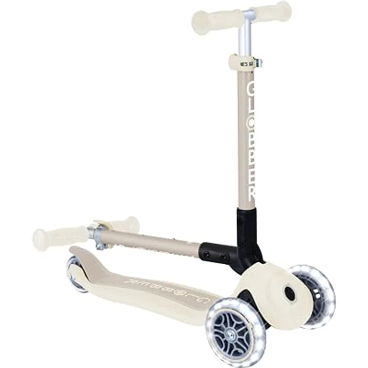 GLOBBER JUNIOR FOLDABLE LIGHTS – Tretroller, 3-rädrig, 120/80 mm PU-Rollen, ABEC 9, batterielose LED-Leuchtrollen, kokos weiß – Bild 6