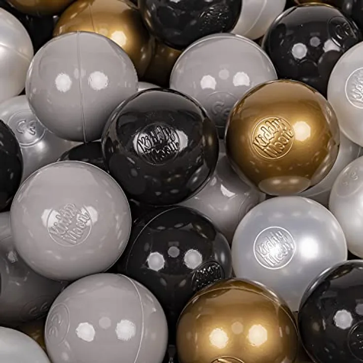 KiddyMoon 200 ∅ 7Cm Kinder Bälle Spielbälle, BPA-frei, Schwarz/Perle/Golden/Grau, Made in EU, Eurofins-zertifiziert