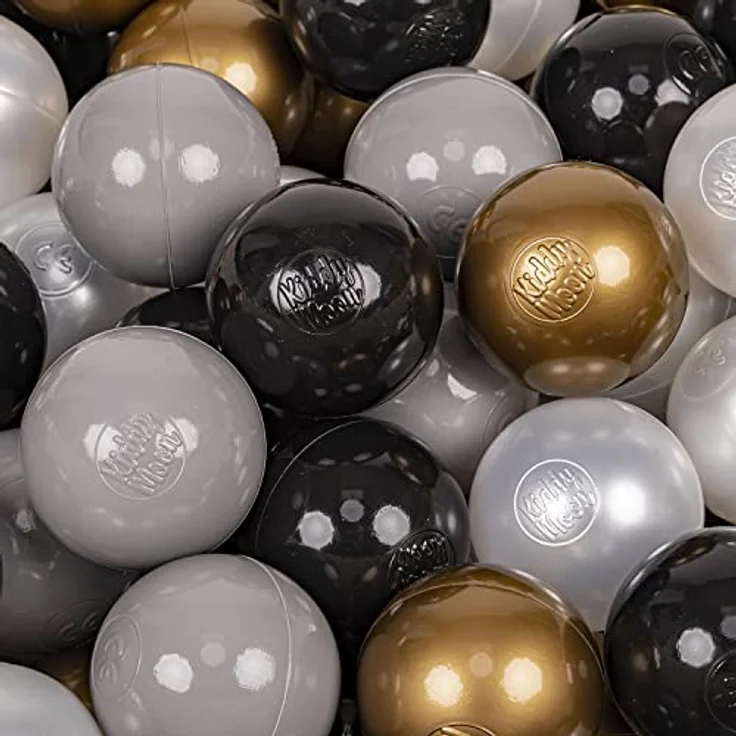KiddyMoon 200 ∅ 7Cm Kinder Bälle Spielbälle, BPA-frei, Schwarz/Perle/Golden/Grau, Made in EU, Eurofins-zertifiziert – Bild 1