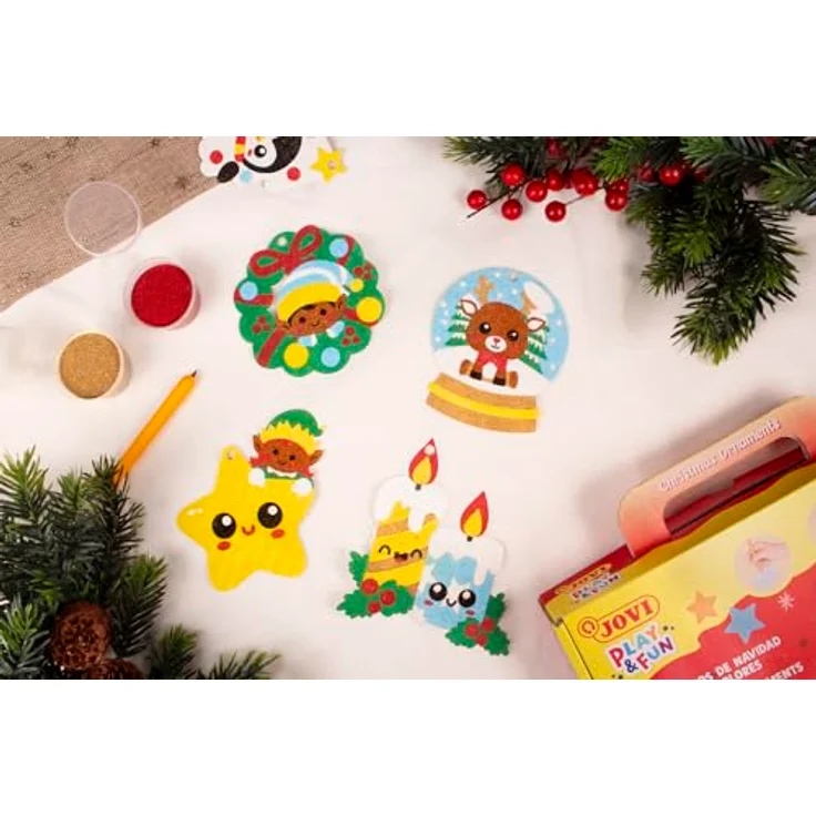 Jovi Play&Fun Weihnachtsset, Sandmalerei mit 8 farbigen Sanddosen und 3 Schablonen für 9 Weihnachtsfiguren, ab 4 Jahren – Bild 4