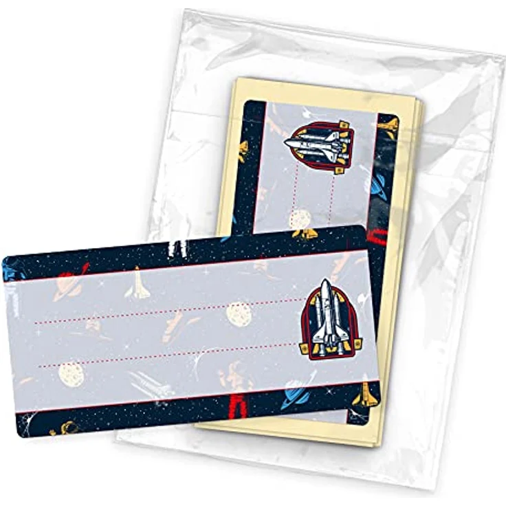 itenga 40x Buchetiketten Heftetiketten 9x4,5cm, selbstklebend, beschreibbar, Aufkleber aus Haftpapier (Weltraum) – Bild 3