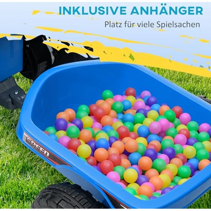 HOMCOM Kinder Elektro-Quad 6V Kinderquad mit Anhänger, 2,5 km/h, Metall, Blau – Bild 3