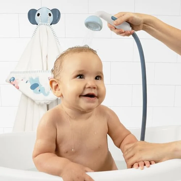 Yookidoo Duschkopf für Baby-Badewanne, Elefanten-Wasserpumpe mit 2 Knopf-Wasserflusskontrolle, Cloudy Blue – Bild 5