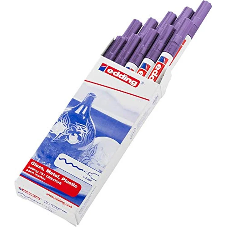 edding 751 Glanzlackmarker, violett (lila), 10 Lackmarker mit Rundspitze 1-2 mm, wasserfest und stark deckend für Glas, Stein, Holz, Kunststoff und Papier – Bild 2