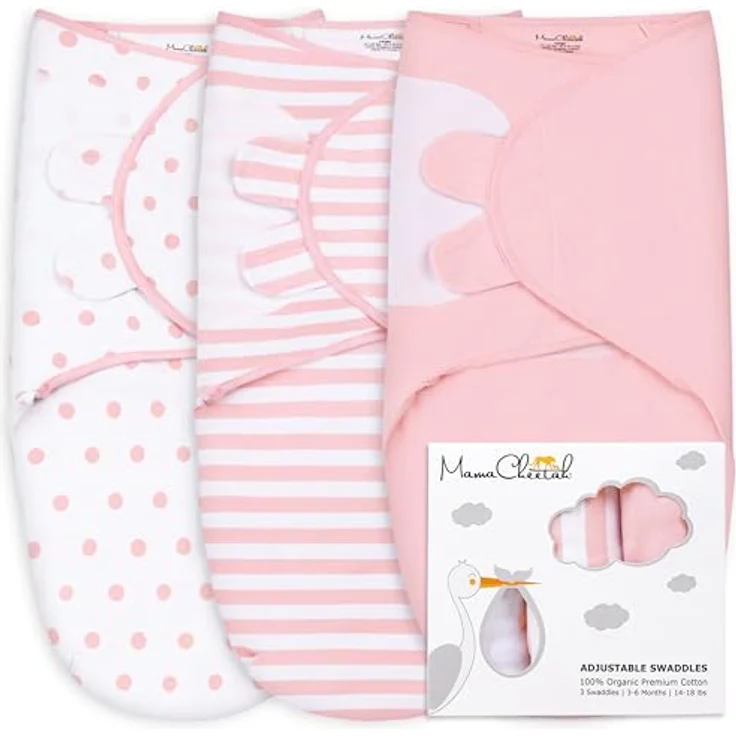 Mama Cheetah Preemie Swaddle Sack, Bio Baumwolle, verstellbare Einschlagdecke für Frühgeborene 4-7 lbs, 3-Pack – Bild 1