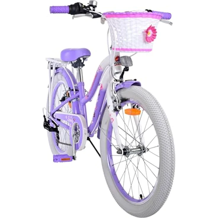 Volare Kinderfahrrad 20 ZOLL Mädchen Rad LOVELY 7 Gänge 22125, Korb, Seitenständer, Gepäckträger, lila-weiß – Bild 5
