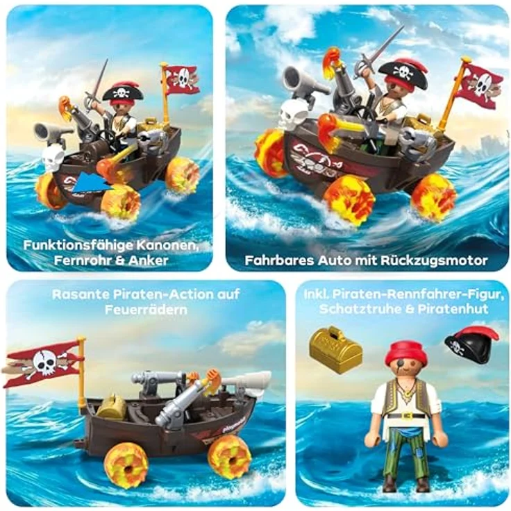 PLAYMOBIL Fun Stars Rasendes Piratenboot, Spielzeug ab 4 Jahren mit Rückzugmotor & Schießfunktion, inkl. Kapitän, Schatztruhe und Kanonen, 71717 – Bild 4