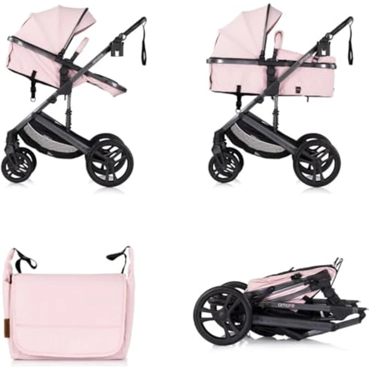 Chipolino Kinderwagen 2 in 1 Amore Getränkehalter Wickeltasche Fußabdeckung Korb, Farbe: pink – Bild 3