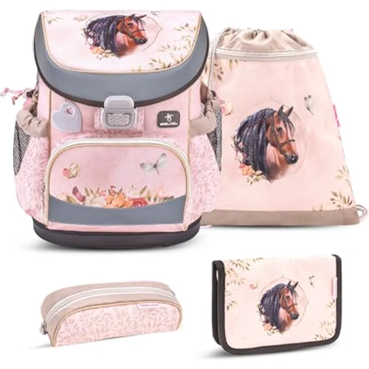 Belmil Mini-Fit Schulranzen Set 4-teilig (405-33/AG/S) (Horse Chestnut 2025), Leichtgewicht mit reflektierenden Elementen – Bild 1