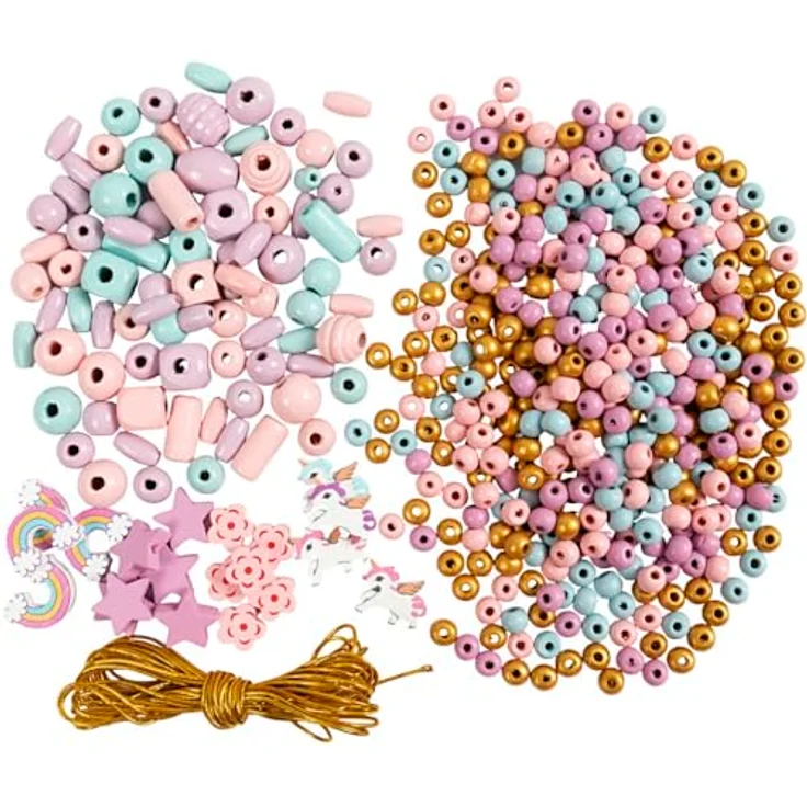 creativ company Kreativset Mini Kreativ Mix Schmuck, Holzperlen in verschiedenen Farben, inkl. Gummiband und Anleitungen für individuelle Schmuckgestaltung – Bild 2