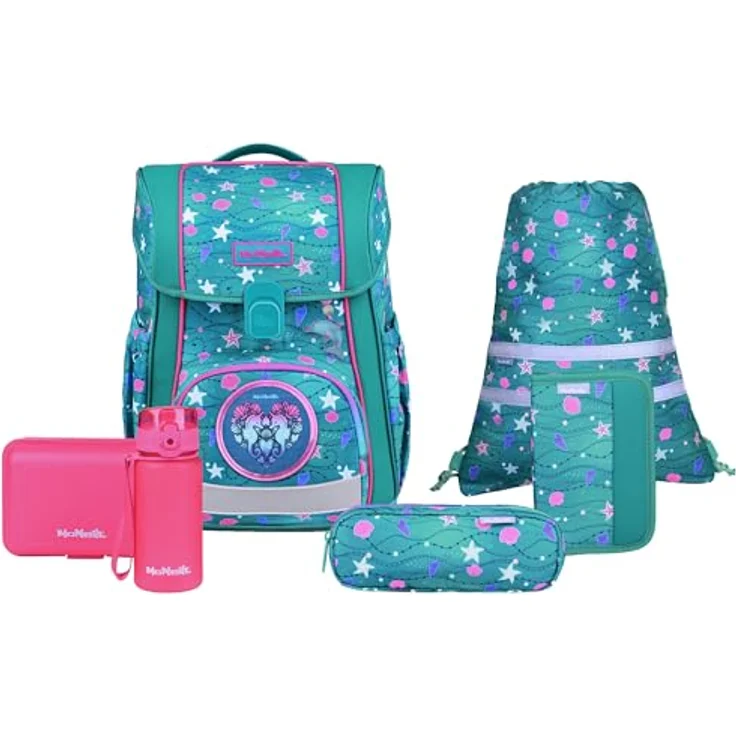 McNeill Schulranzen-Set BRAVO 9tlg. mit ergonomischem ClickFlex-Rückensystem, 21 L Volumen, türkis im Meeresdesign – Bild 2