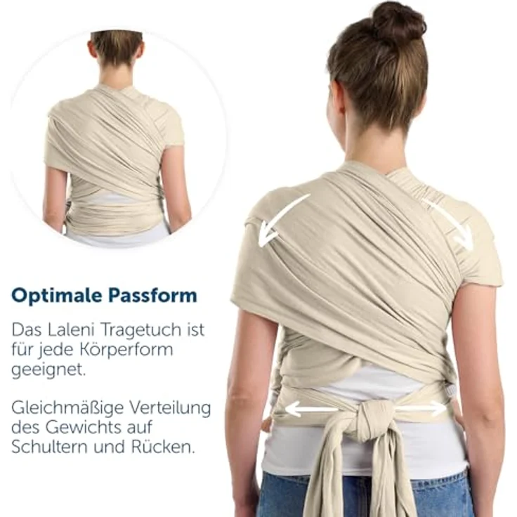Laleni Tragetuch für Neugeborene, 5,10 m lang aus OEKO-TEX zertifizierter Baumwolle, ergonomisch, beige, für Babys bis 15 kg – Bild 5