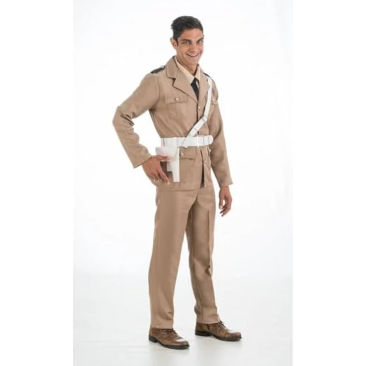 Chaks Kostüm Gendarme Saint-Tropez Herren, Jacke, falsches Hemd mit Krawatte, Hose mit Clips, Gürtel mit Holster, beige – Bild 2