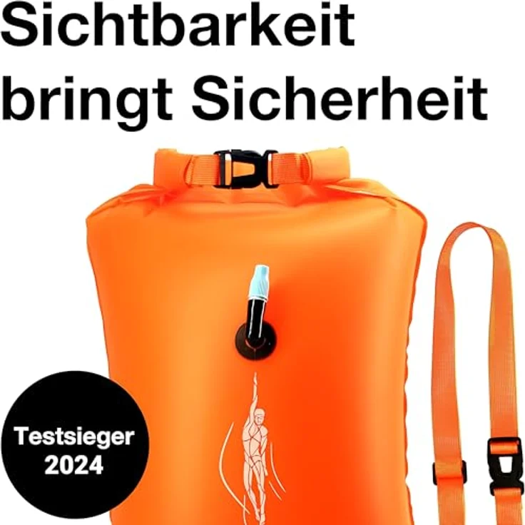 LimitlessXme Schwimmboje & Trockensack 28l Orange, aufblasbare Sicherheitsboje für Triathlon und Freiwasserschwimmen, 100% wasserdichte Aufbewahrung, ultraleicht und kompakt – Bild 4