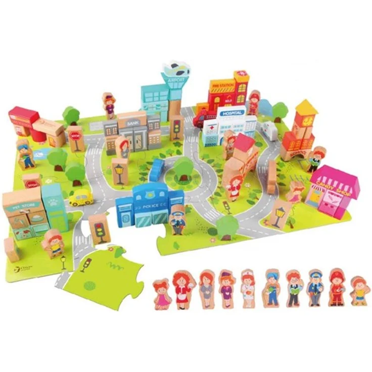 Classic World Wooden Blocks City, 120-teiliges Set mit Fahrzeugen, Alphabet, Zahlen und Puzzle-Elementen für Kinder ab 18 Monaten – Bild 5