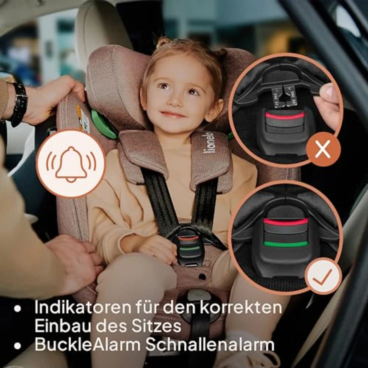 lionelo Autokindersitz HARMONY I-SIZE, von Geburt bis 12 Jahre, 0,00-36,00 kg, (Set), Basis 360'/ISOFIX/i-SIze/Gürtelalarm, Bambusstoff, viele Annehmlichkeiten – Bild 6