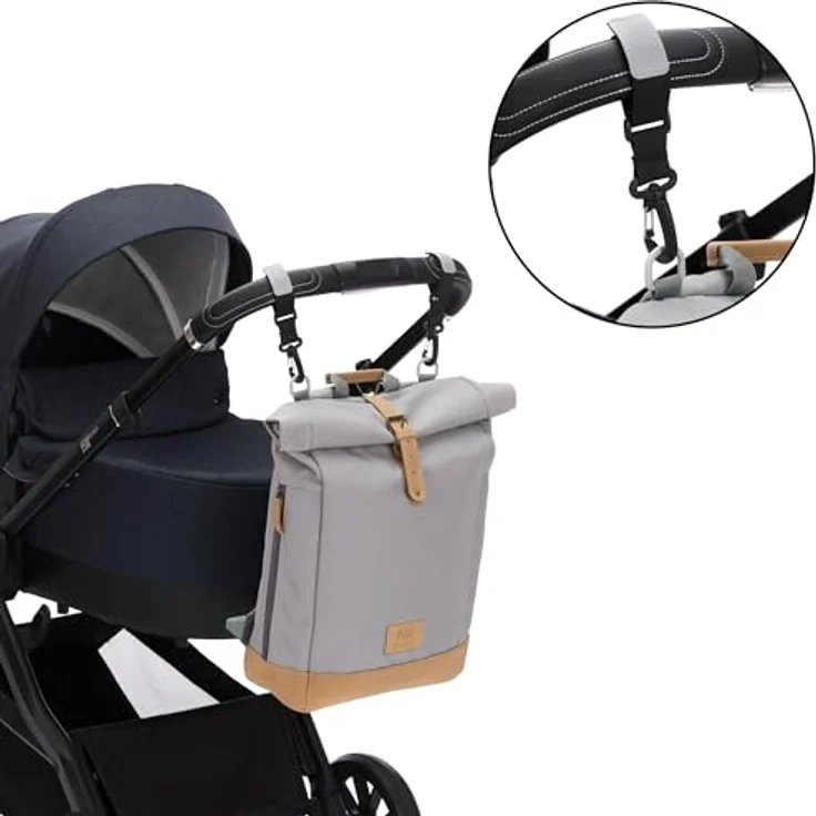 Fillikid Wickeltasche Berlin, Rolltop-Design, 25 Liter, inklusive Wickelunterlage, witterungsbeständig aus Rauhleder und Polyurethan, mit Thermofach und Schnellzugriff – Bild 7