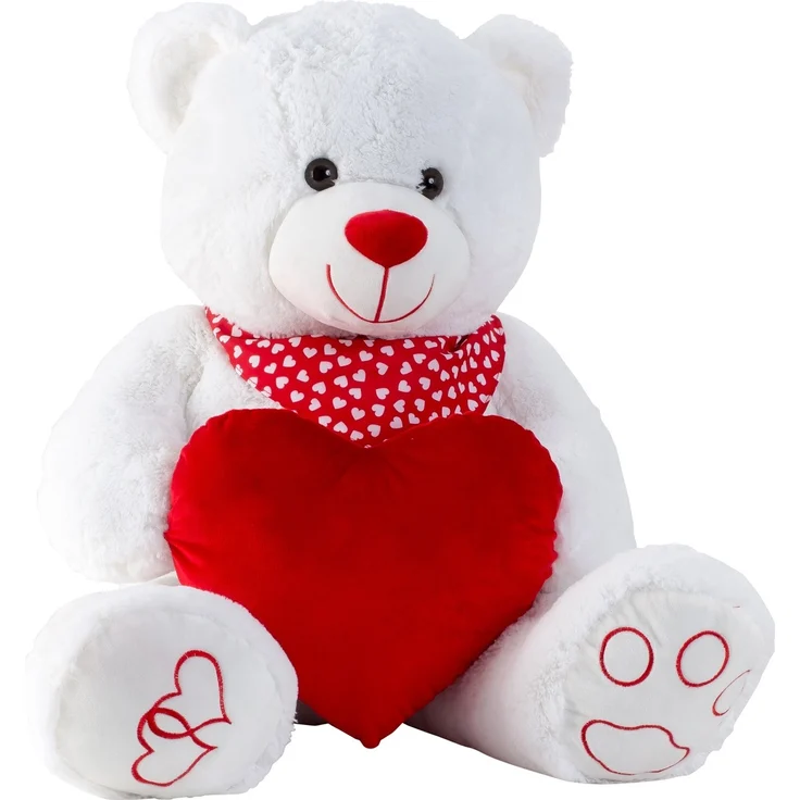 Geschenkestadl XXL Teddybär Weiß mit rotem Herz und Halstuch, 100 cm Plüsch Kuscheltier