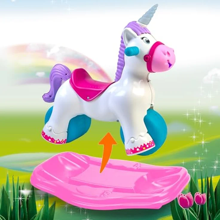 FEBER Baby Einhorn Lauflernhilfe, 2-in-1 Wippe mit Wieh- und Trompeten-Sound, fördert psychomotorische Fähigkeiten, für Kinder ab 3 Jahren, bunt (FED35000) – Bild 5