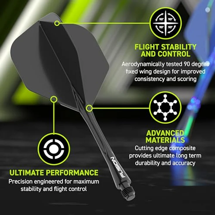 WINMAU Darts Fusion Integrated Flight & Shaft System, No.2 Shape & Design, Gelb, Medium Länge, verbesserte Flugstabilität und außergewöhnliche Haltbarkeit – Bild 4